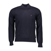 Blå Broderet Højhalset Sweater