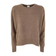 Camel Crew Neck Sweater with Side Slits