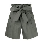 Højtaljede poplin bælt shorts