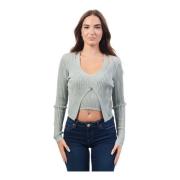 Ribbet V-hals Cardigan Sweater