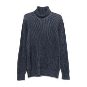 Marineblå Ribstrikket Turtleneck Sweater