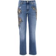 Blomstret Skinny Jeans med Gyldne Garn