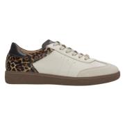 Kvinders Beige Leopard Print Sneakers lavet af Italiensk Ægte Læder ER00115840