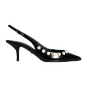 Sort Pearl Heel Slingback Sko