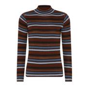 Stribet Ribstrik Pullover Bluse Chestnut