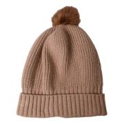 Brun Strikket Pelsbold Vinter Beanie Hat