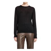 Sort Uld Silke Blanding Crew Neck Strik