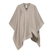 Beige Jacquard Uld Asymmetrisk Poncho