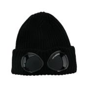 Sort Uld Ribstrikket Beanie Hat