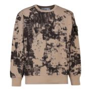 Taupe Bomuldssweatshirt med Rund Krave