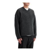 V-hals uld pullover med boxy snit