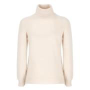 Beige Cashmere Højhalset Sweater