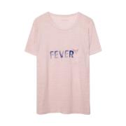 Rosa Linned T-Shirt med 'FEVER' Logo