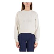 Cropped Viskosesweatshirt med Logo Broderi