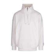 Hvid High-neck Zip Sweatshirt