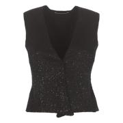 Sort Cashmere Pailletvest Kvinde