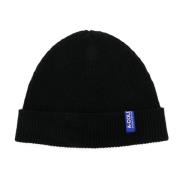 Sort Uld Ribbet Logo Beanie Hat