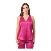 Fuchsia V-hals Satin Top