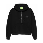 Sort Half Zip Hoodie Bomuld Mænd