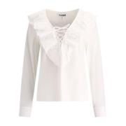 Hvid Ruffle Bluse Elegant Chic Stil