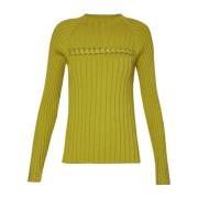 Grøn studded dame sweater med fletning