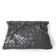 Sort Flettet Læder Clutch Taske