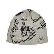 Grafisk Beige Beanie Uld Strik