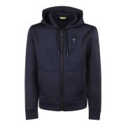 Blå Zip Sweater med Neopren Hood