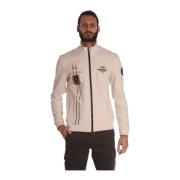 Hvid Beige Full-Zip Sweater med Tricolori Broderi