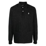 Sort langærmet poloshirt