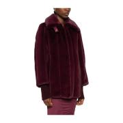 Bordeaux Shearling Frakke med Lynlås Lukning