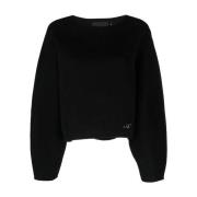 Afslappet Sort Uld Cashmere Pullover Sweater