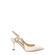 Juveleret Hvid Læder Slingback Sandal