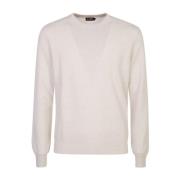 Hvid Sweater, Cashmere Blanding, Rund Hals