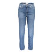 Højtaljet Denim Jeans, Broderet, Vintage Stil