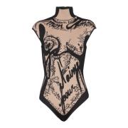 Jacquardstrikket bodystocking med torso-motiv