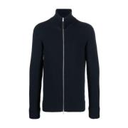 Blå Ribbet Zip-Up Cardigan