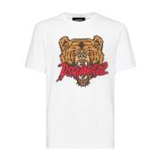 Grafisk Print T-shirt med Crew Neck