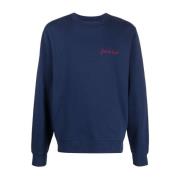 Broderet Slogan Sweater Navy Blå