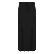 Sort Satin Flared Midi Nederdel