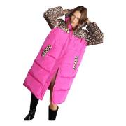 Leopard Print Puffer Jakke i Pink