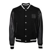 Sort læder bomber varsity jakke