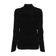 Sort Ribbet Rullekrave Sweaters