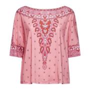 Blomstret Paisley Print Pink Top