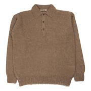 Luksuriøs Mohair Strikket Polo i Grå Beige