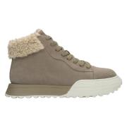 Kvinders Khaki High-Top Vintersneakers lavet af Velour & Pels