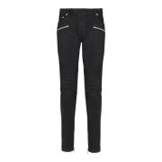 Slim-fit biker jeans i sort denim