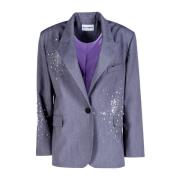 Rhinestone-udsmykket grå blazer