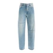 Højtaljede lysevaskede denim jeans