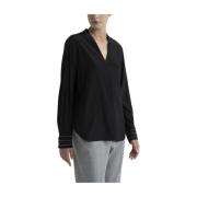 V-udskæring silke crepe de chine bluse